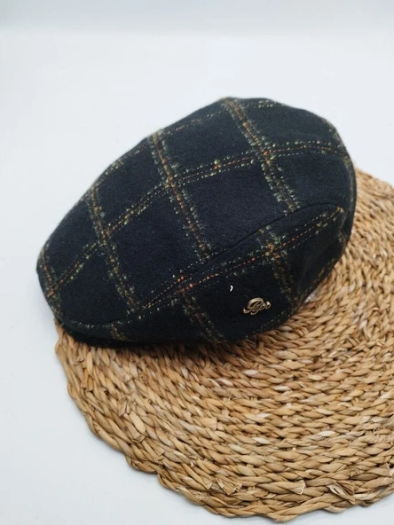 Kare Çizgi Desenli Erkek Klasik Kasket Siyah Renk - Resim 3