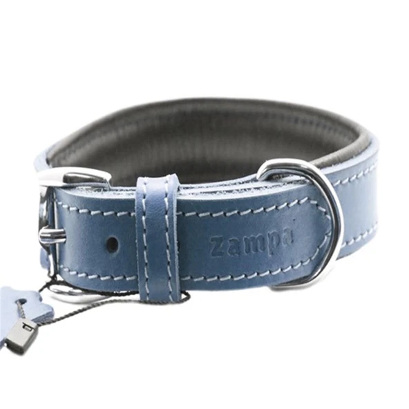 Zampa Yumuşak Dokulu Gerçek Deri Tribeca Köpek Boyun Tasması Lacivert 4x72 cm ürün görseli 1