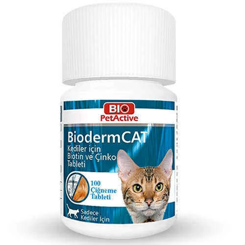Pet Active Bioderm Kediler İçin Deri Ve Tüy Sağliğini Koruyucu Biyotin Çinko Tablet 100 Adet ürün görseli 1