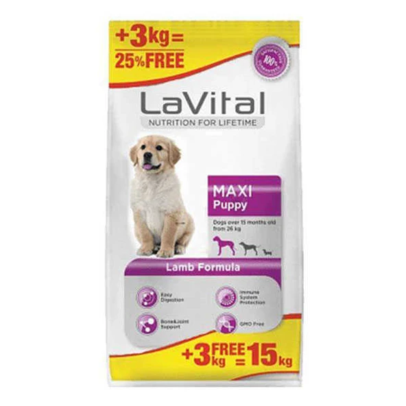 La vital Maxi Puppy Büyük Irk Yavru Köpek Maması Kuzu Etli 12+3 Kg ürün görseli 1