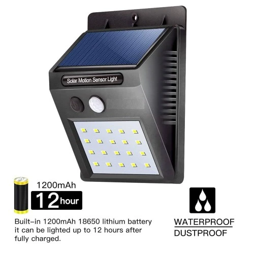 20 Ledli Hareket Sensörlü Dış Mekan Solar Lamba - Resim 3