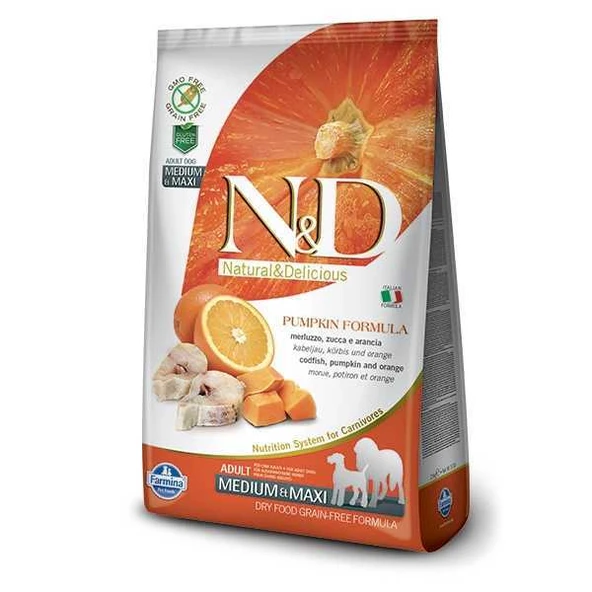 N&D Balkabaklı Morina Balıklı Medium Maxi Tahılsız Köpek Maması 2.5 Kg ürün görseli 1