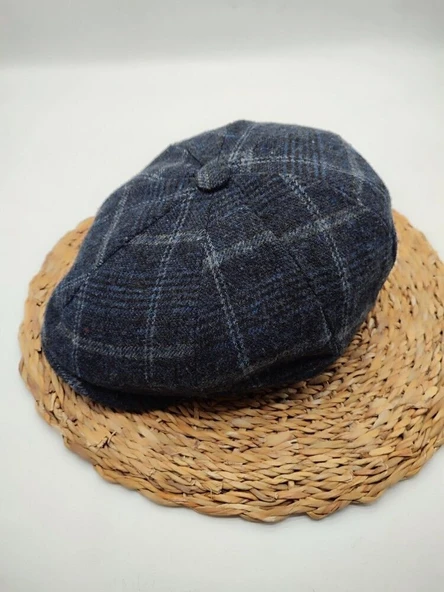 Kare Çizgi Desenli Erkek Klasik Kasket Lacivert Renk - Resim 4