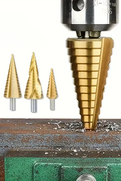 AMS NET® 3 Parça Kademeli Matkap Ucu Paslanmaz Uç Alüminyum Sac Demir Delme Seti - Resim 6