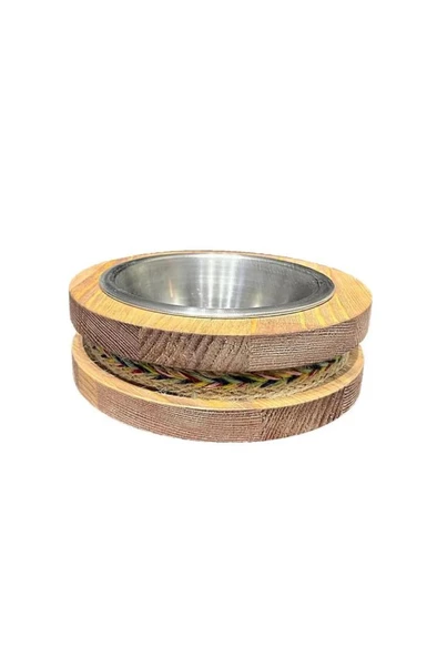 Fitline Hurma Renkli Doğal Ahşap Çelik Kaseli Kaydırmaz Kedi Köpek Mama Kabı 18X18X5,4 Cm ürün görseli 1