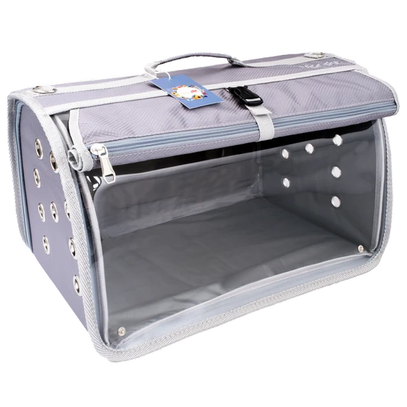 Leon Pet Büyük Akustik Kedi ve Köpek Taşıma Çantası Gri ürün görseli 1