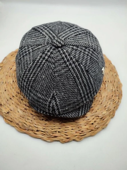 Çizgi Desenli Erkek Klasik Kasket Siyah Renk - Resim 4