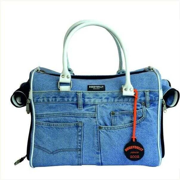 Doggy Dolly Kedi ve Köpek Beyaz Kemerli Kot Çanta 24x39x30 Cm ürün görseli 1