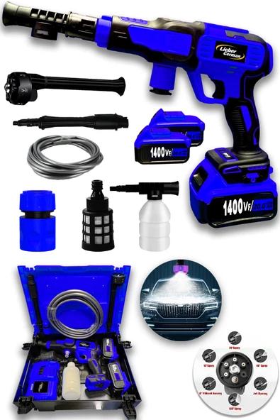 Lieber German Teknoloji Köpüklü 2x Akülü Basınçlı Oto Bahçe Araba Yıkama Sulama Makinesi Max: 110bar ürün görseli 1