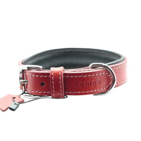 Zampa Yumuşak Dokulu Gerçek Deri Tribeca Köpek Boyun Tasması Kırmızı 3x54 Cm ürün görseli 1