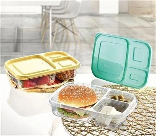 AMS NET® 3 Bölmeli Sefer Tası Pratik Kolay Gıda Diyet Saklama Erzak Kabı - Resim 8