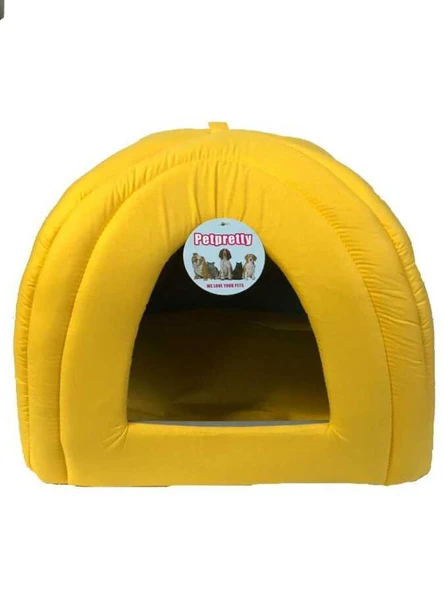 Pet Pretty Piramit Kumaş Yuvalı Kedi Yatağı Sarı 43x43x40 Cm ürün görseli 1