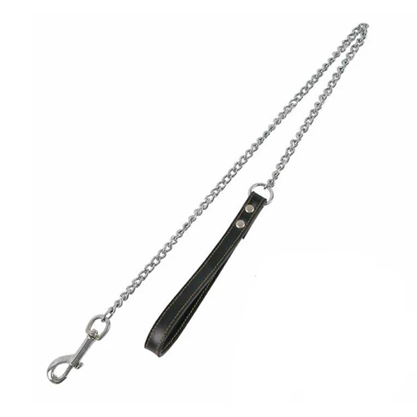 Zampa Siyah Deri Saplı Köpek Gezdirme Zinciri 3.0 mm 120 Cm ürün görseli 1
