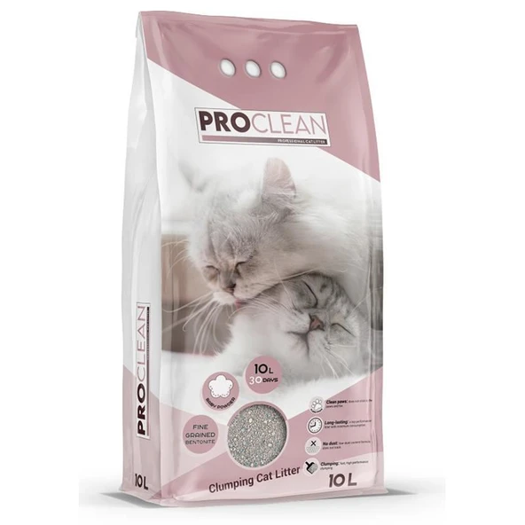 Pro Clean Bebek Pudra Kokulu Kalın Taneli Topaklanan Kedi Kumu 10 Lt ürün görseli 1