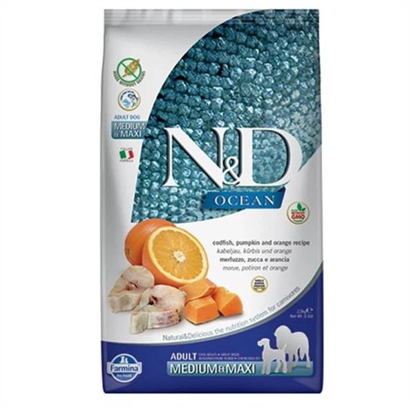 N&D Ocean Balıklı Portakallı Tahılsız Medium Max Yetişkin Köpek Maması 2.5Kg ürün görseli 1