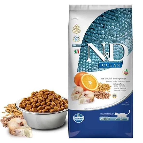 ​N&D Ocean Düşük Tahıllı Balıklı Portakallı Yetişkin Kedi Maması 5 Kg ürün görseli 1