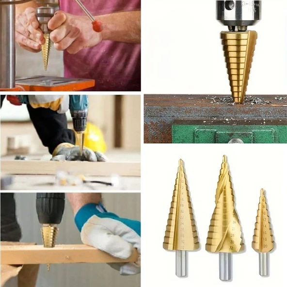 AMS NET® 3 Parça Kademeli Matkap Ucu Paslanmaz Uç Alüminyum Sac Demir Delme Seti ürün görseli 1