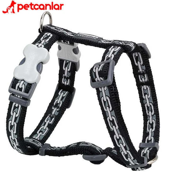 Red Dingo Zincir Desenli Siyah Köpek Göğüs Tasması 25 mm ürün görseli 1