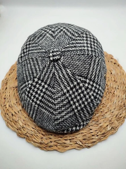 Çizgi Desenli Erkek Klasik Kasket Gri Renk - Resim 4