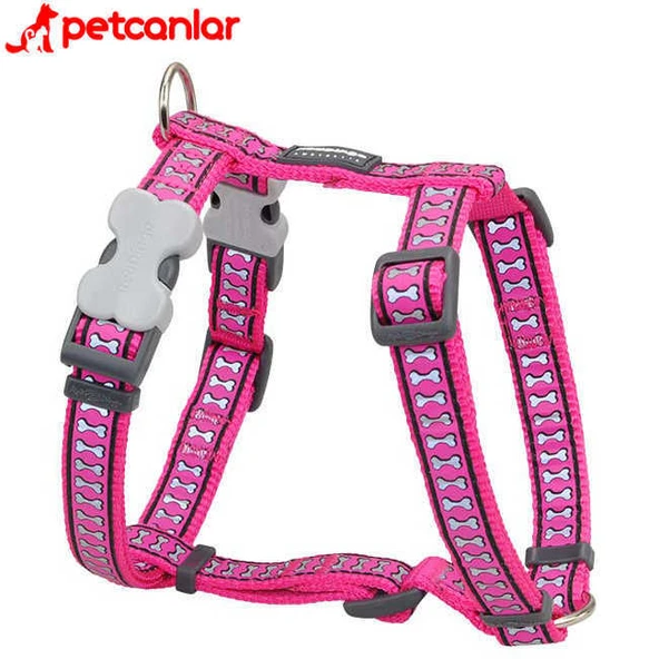 Red Dingo Fosforlu Kemik Desenli Köpek Göğüs Tasması Pembe 25 mm ürün görseli 1