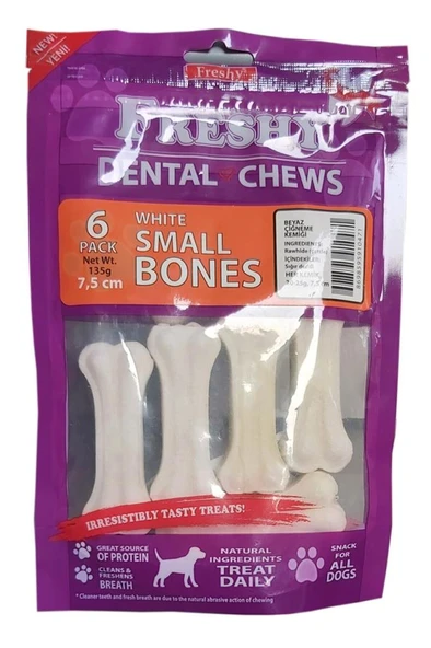 Freshy Küçük Boy Beyaz Dental Pres Kemik 7,5 Santim 3 inç 6'lı Paket Toplam 135 Gram ürün görseli 1