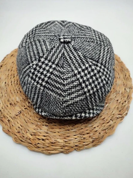 Çizgi Desenli Erkek Klasik Kasket Gri Renk - Resim 3