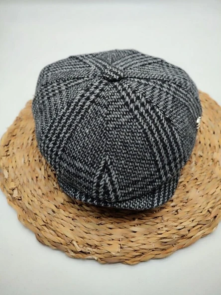 Çizgi Desenli Erkek Klasik Kasket Siyah Renk - Resim 3