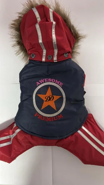 DoggyDolly Kapşonlu Mavi Kırmızı Köpek Montu Small ürün görseli 1