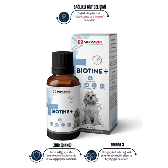 Supravet Plus +b For Dogs Biotine Damla  Köpekler Için Tüy Sağlığı Damlası + Zinc + Multi Vitamin 100 ml - Resim 2