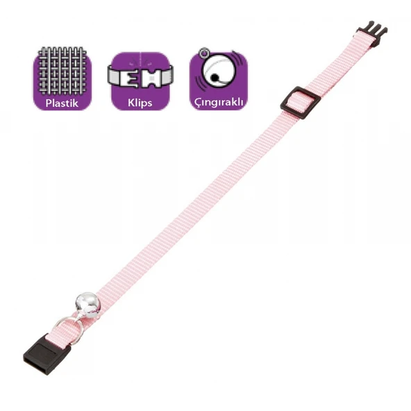 Karlıe Kedi Boyun Tasması Çıngıraklı Toz Pembe 30 Cm ürün görseli 1