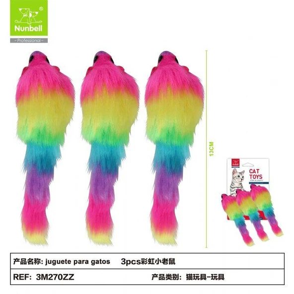 Nunbell Kedi Fare Oyuncağı Gök Kuşağı 3 lü ürün görseli 1