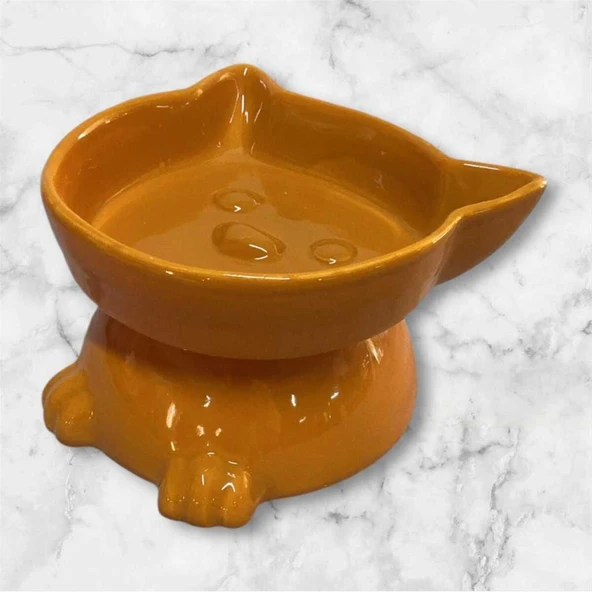 Pet Pretty Ayaklı Kedi Su Mama Kabı Desenli No:5 Turuncu ürün görseli 1