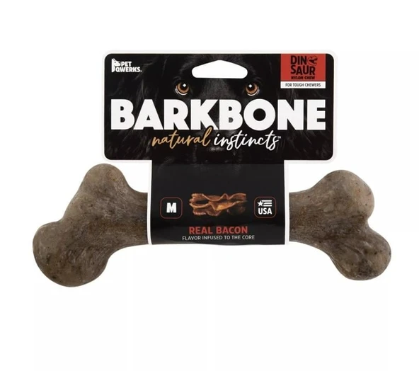 BarkBone Dinosaur Bacon Aromalı Bitmeyen Köpek Çiğneme Kemiği Büyük Boy 25 Cm ürün görseli 1