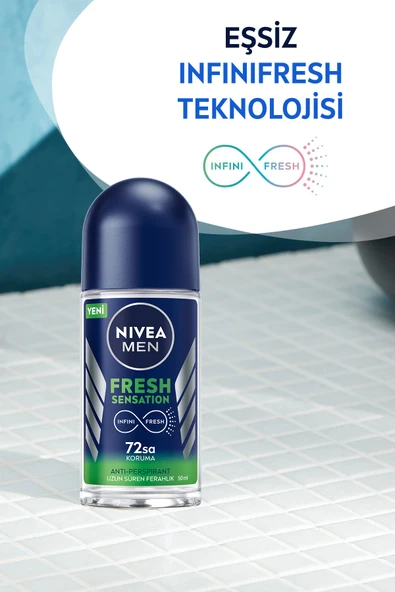 Nivea Men Fresh Sensation Roll On Deodorant 50 Ml,72 Saat Anti-perspirant Koruma,uzun Süren Ferahlık - Resim 2