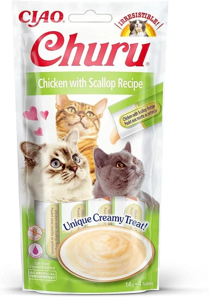 Ciao Churu Cream Tavuklu ve Deniz Taraklı Kedi Ödül Kreması 4x14 Gr ürün görseli 1