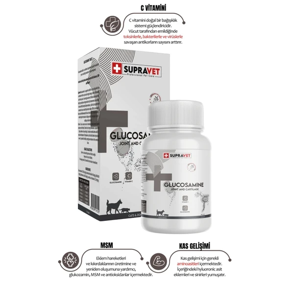Supravet Glucosamine Kedi Ve Köpek Eklem Sağlığı Güçlendirici Glukozamin Tablet + Vitamin C 75 Tablet ürün görseli 1