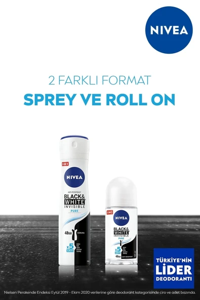 Nivea Kadın Sprey Deodorant Black&white Invisible Pure 150ml,48 Saat Anti-perspirant Koruma - Resim 6