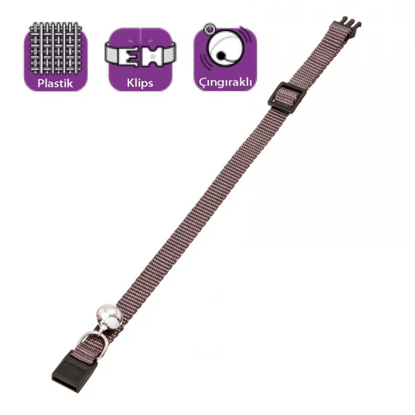 Karlıe Kedi Boyun Tasması Çıngıraklı Gri 30 Cm ürün görseli 1