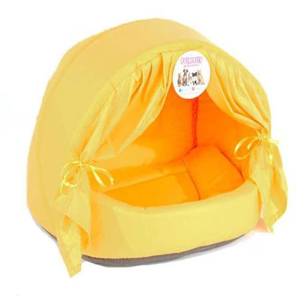 Pet Pretty Perdeli Kumaş Yuva Sarı Yatak 40X50X36 Cm ürün görseli 1