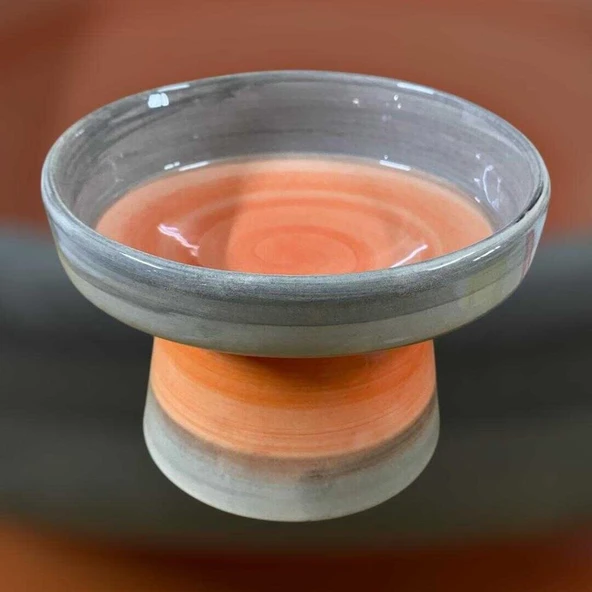 Pet Pretty Fırça İzli Su Mama Kabı Turuncu Gri Desenli ürün görseli 1