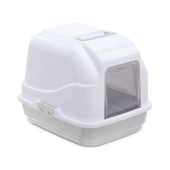 Imac My Cat Kapalı Kedi Tuvaleti Gri Beyaz 50x40x40 Cm ürün görseli 1