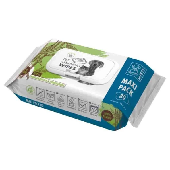 M-PETS Kedi ve Köpekler için Bamboo Temizleme Mendili 80'li ürün görseli 1