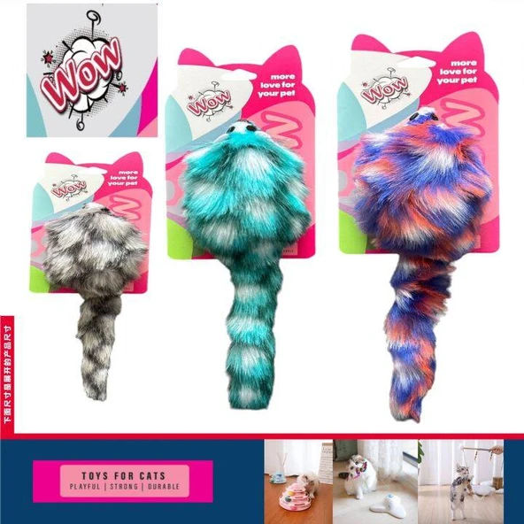 Wow Peluş Kedi Oyuncak Tüylü Renkli Fare ürün görseli 1