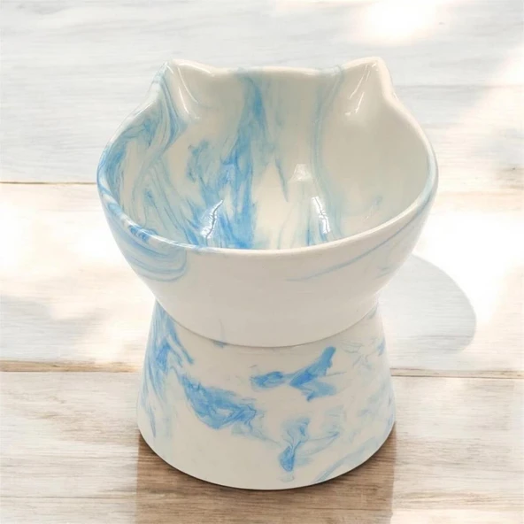 Pet Pretty Anyaklı Kedi Figür Su Mama Kabı Mavi Desen ürün görseli 1