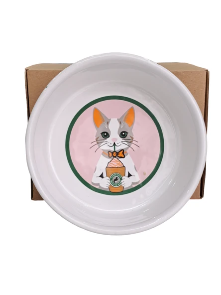 Pet Pretty Kedi Seramik Kahve İçen Mama Su Kabı 400 ml ürün görseli 1