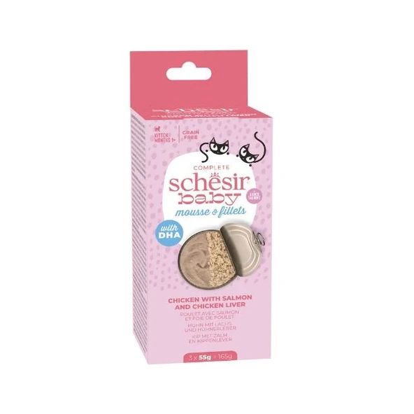 Schesir Baby Cat Somonlu ve Tavuk Ciğerli Yavru Kedi Konservesi 55 Gr ürün görseli 1