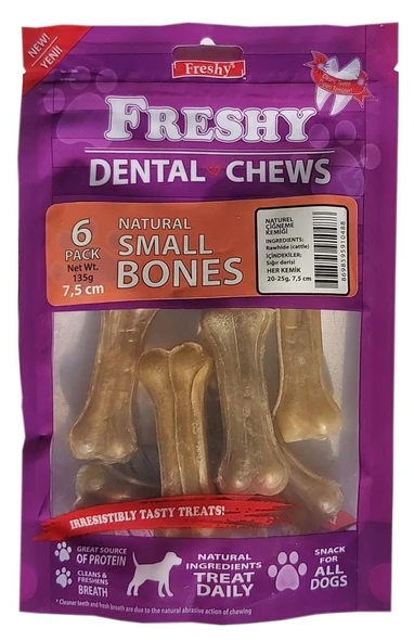 Freshy Küçük Boy Natürel Dental Pres Kemik 7,5 Santim 3 inç 6'lı Paket Toplam 135 Gram ürün görseli 1