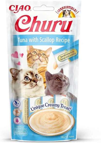 Cıau Churu Cream Ton Balıklı ve Deniz Taraklı Kedi Ödül Kreması 4X14 Gr ürün görseli 1