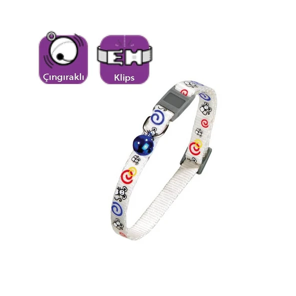 Karlıe Kedi Boyun Tasması Çıngıraklı Desenli Beyaz 30 Cm ürün görseli 1