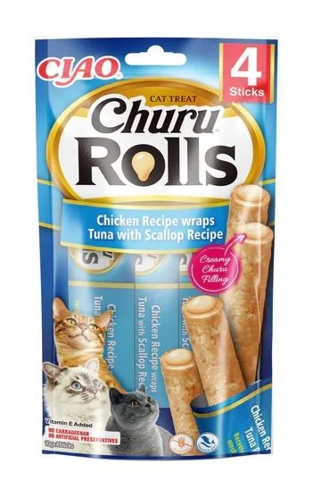 Ciao Churu Rolls Sticks Deniz Taraklı, Tavuk Sargılı ve Ton Balıklı Kedi Ödül Maması 4x10 Gr ürün görseli 1